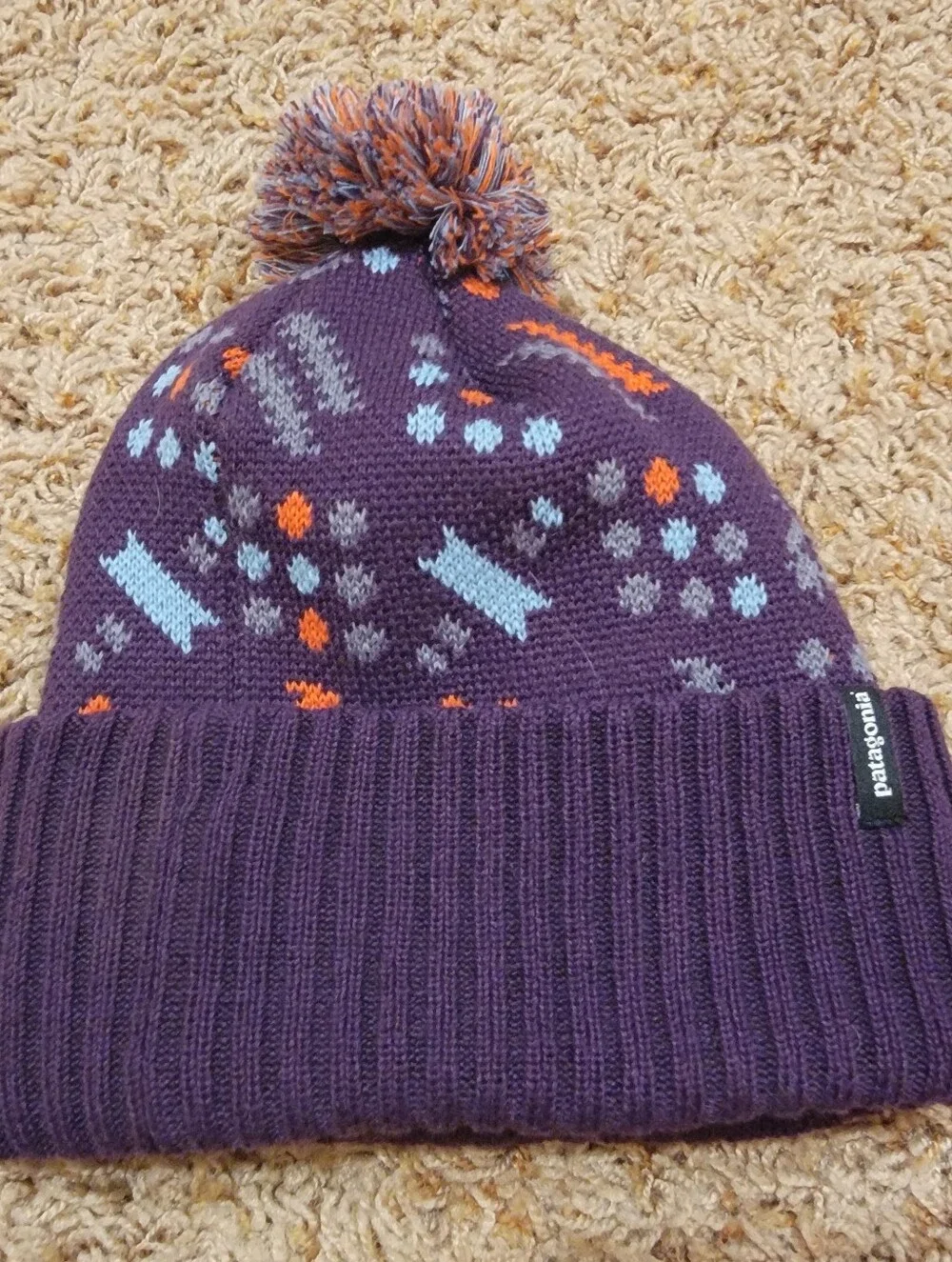 Patagonia Youth/Kids Purple Patterned Winter Beanie with Pom Pom!